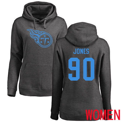 Tennessee Titans Ash Women DaQuan Jones One Color NFL Football #90 Pullover Hoodie Sweatshirts